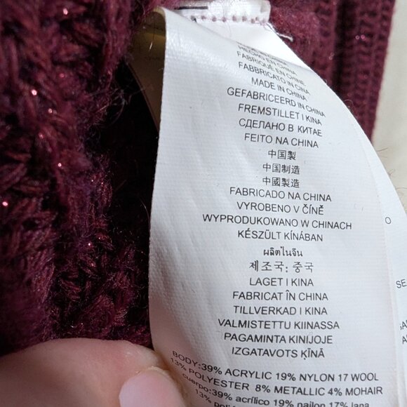 Michael Michael Kors Maroon Sequin Wool Mohair Chunky Knit Mock Neck Sweater XL - Picture 7 of 7